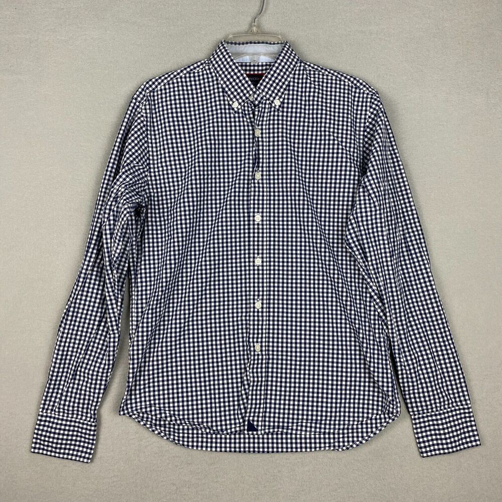UNTUCKit Mens XL Button Down Shirt Navy Blue Long Sleeve Gingham Checked Cotton
